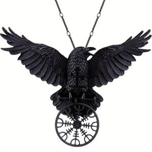 Black Raven Amulet Flying Viking Compass Crow Necklace - NEW
